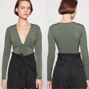 Abercrombie & Fitch Deep V-Neck Olive Bodysuit